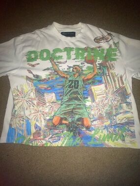 Dogtome Graphic Basketball Tee - White with Green & Multicolor Print